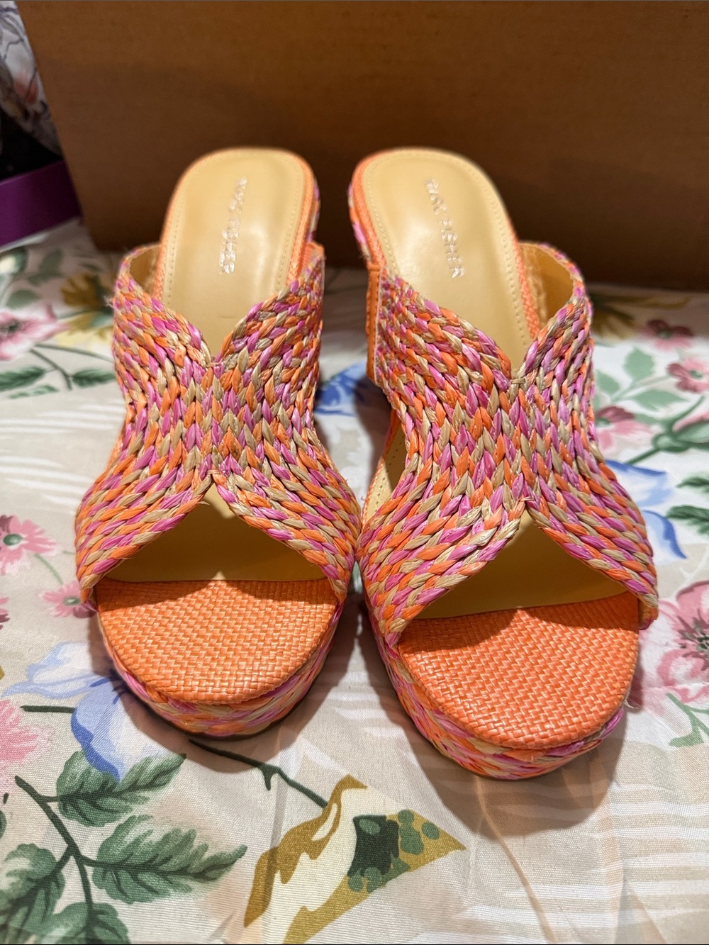 Marc Fisher Braided Espadrille Wedge Sandals in Orange and Pink